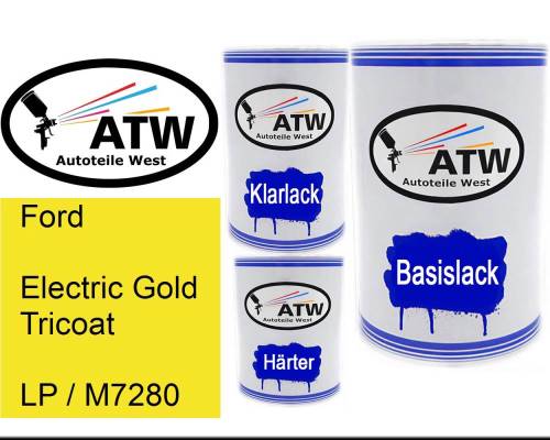 Ford, Electric Gold Tricoat, LP / M7280: 500ml Lackdose + 500ml Klarlack + 250ml Härter - Set, von ATW Autoteile West.